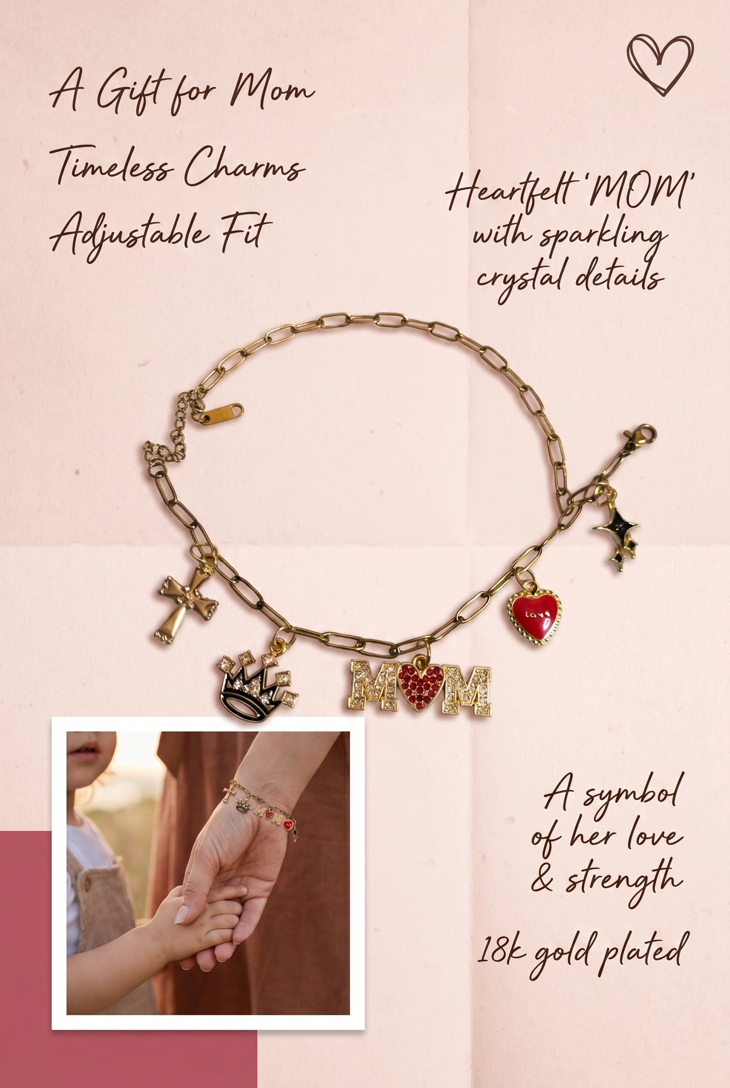 Gold Charm Bracelet for Mom