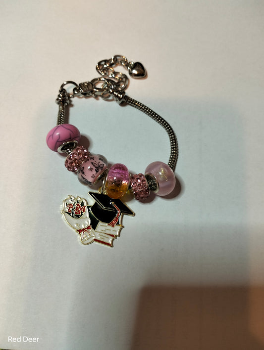 Pink Graduation Charm Bracelet