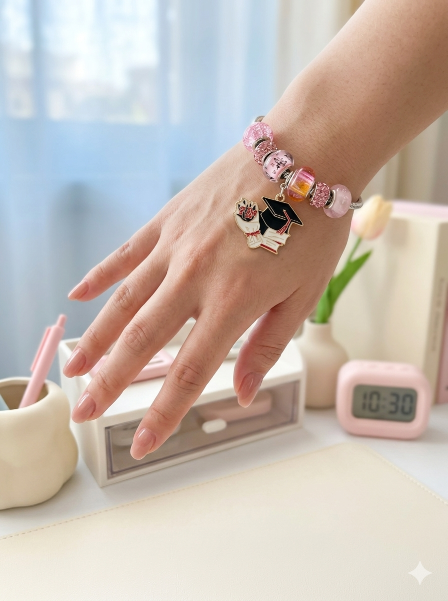 Pink Graduation Charm Bracelet