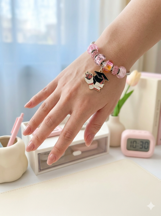 Pink Graduation Charm Bracelet
